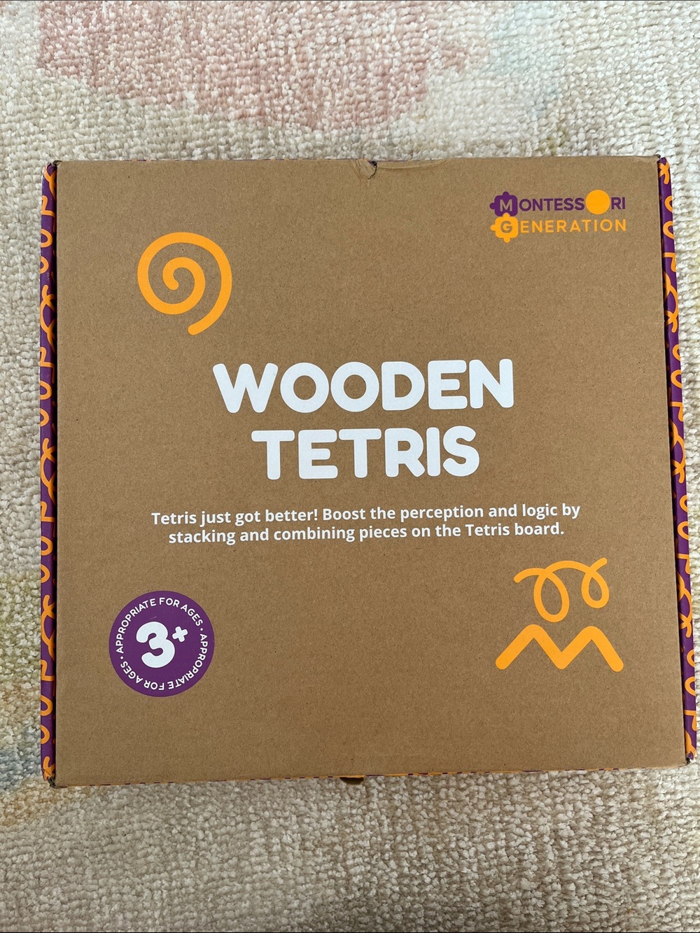 Wooden Tetris Puzzle - Brown & Orange